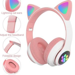 هدفون بلوتوثی STN-28 اصلی صورتی Cat Ear